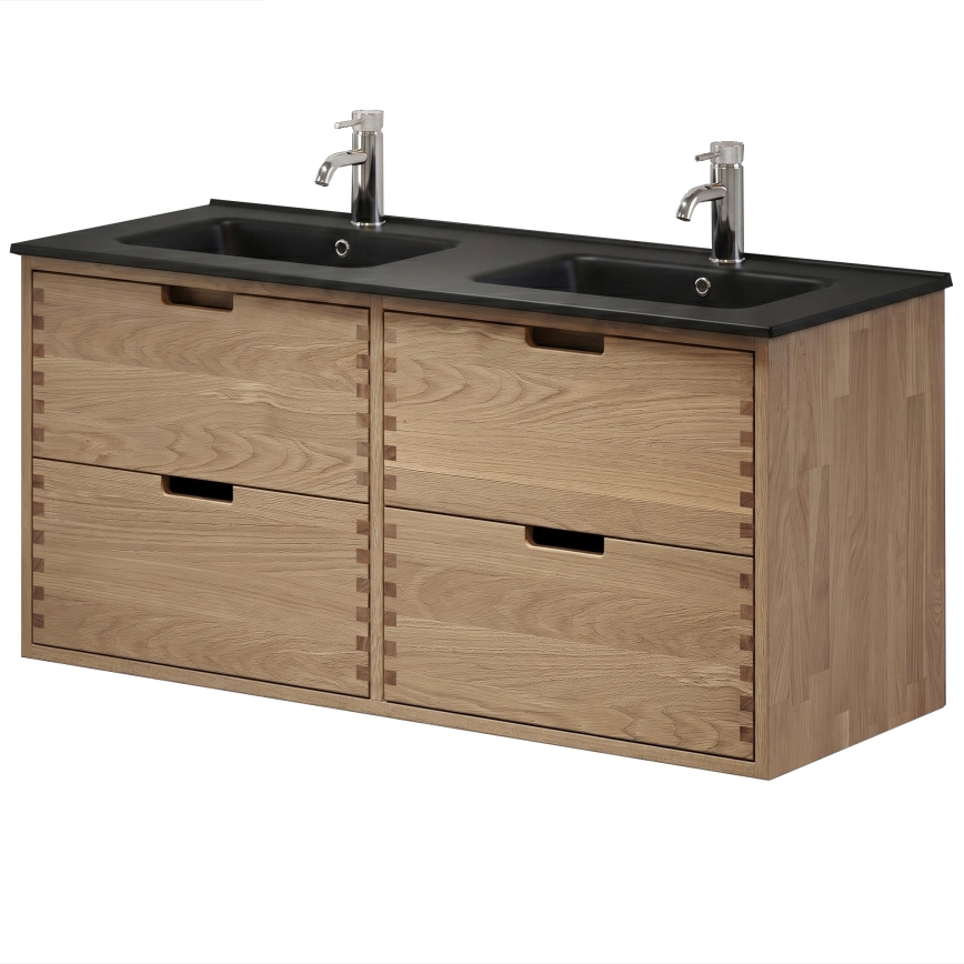Mobilier de baie cu lavoar GRIBSKOV, 120 cm, bej/stejar/negru