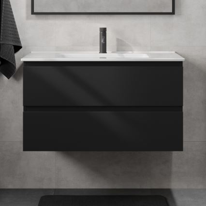 Mobilier de baie cu lavoar KENWOOD, 91 cm, negru/alb