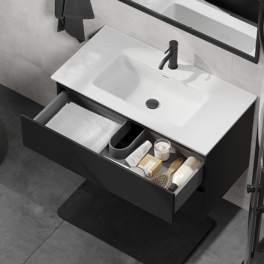 Mobilier de baie cu lavoar KENWOOD, 91 cm, negru/alb