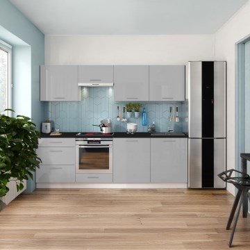 Mobilier de bucătărie CELESTE 240 cm, gri lucios