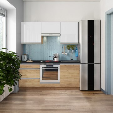 Mobilier de bucătărie MARINA 180 cm, stejar craft/alb lucios