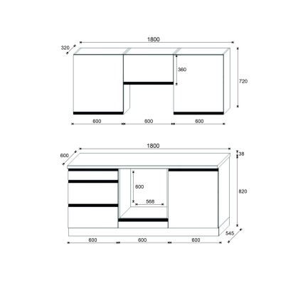Mobilier de bucătărie MARINA 180 cm, stejar craft/alb lucios