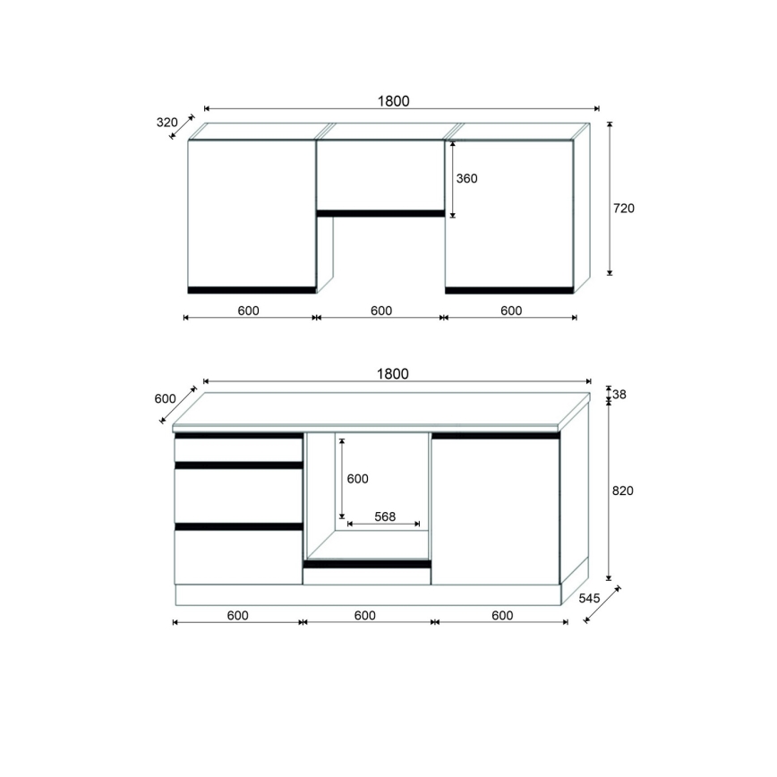 Mobilier de bucătărie MARINA 180 cm, stejar craft/alb lucios
