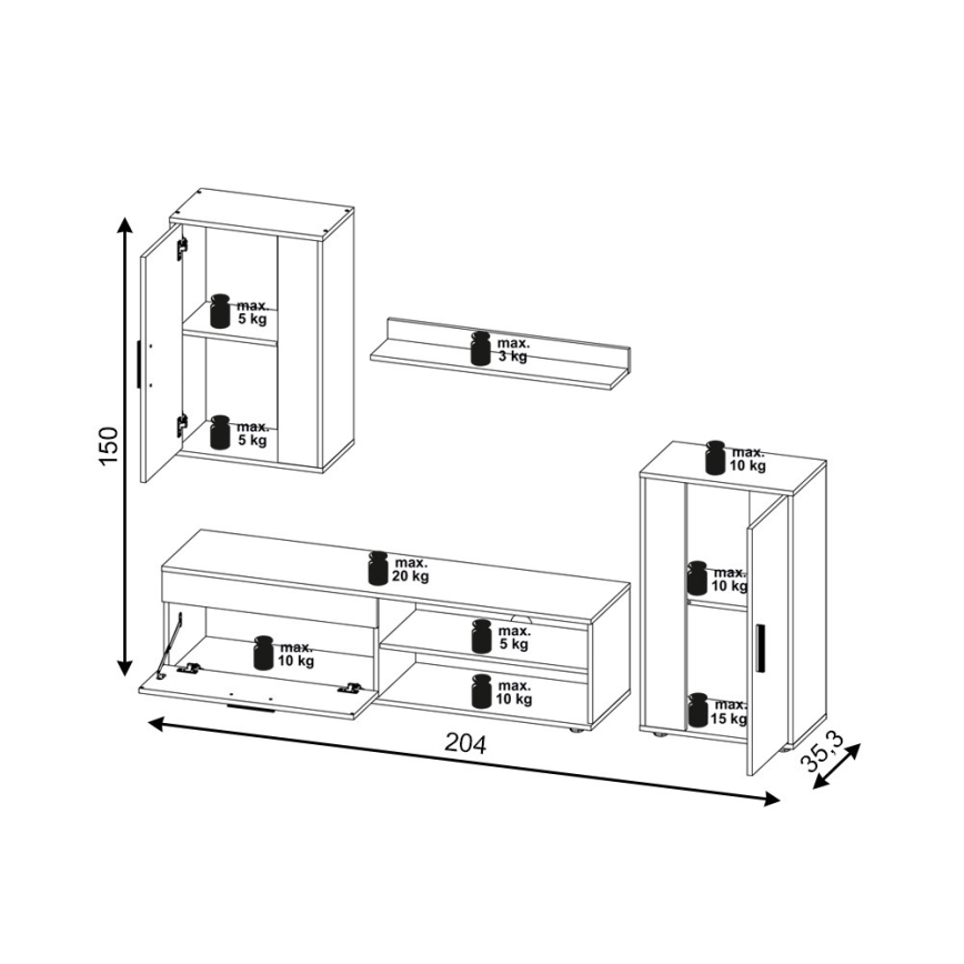 Mobilier living BRICK, stejar sonoma/alb