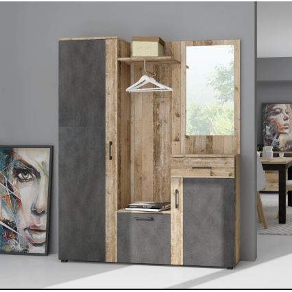 Mobilier pentru hol cu oglindă NOLAN, maro/grafit