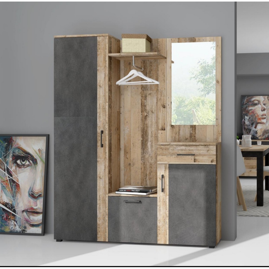 Mobilier pentru hol cu oglindă NOLAN, maro/grafit