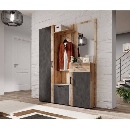 Mobilier pentru hol cu oglindă NOLAN, maro/grafit