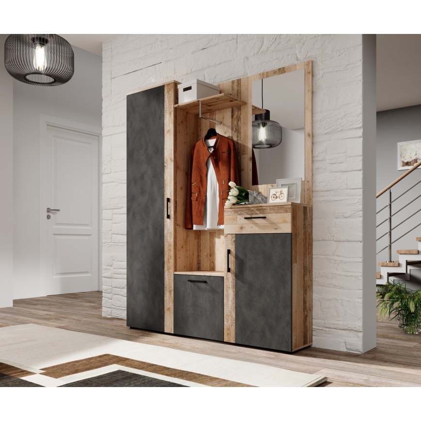 Mobilier pentru hol cu oglindă NOLAN, maro/grafit