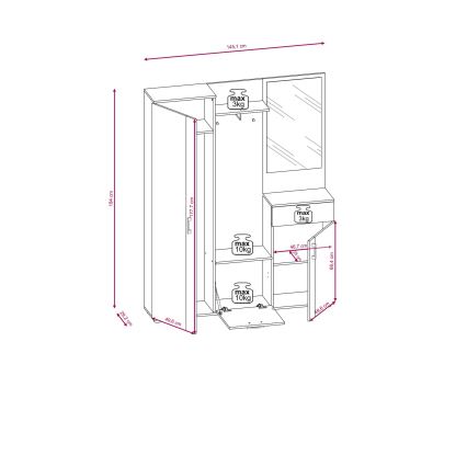 Mobilier pentru hol cu oglindă NOLAN, maro/grafit