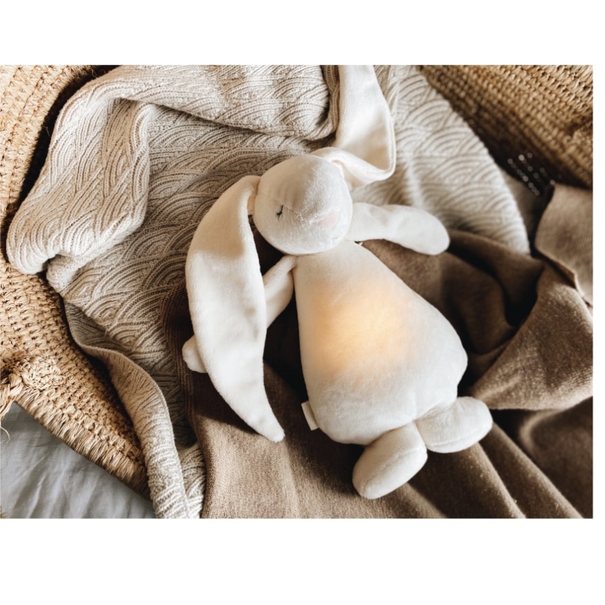 Moonie - Iepuraș de somn cu melodie și lumină, crem