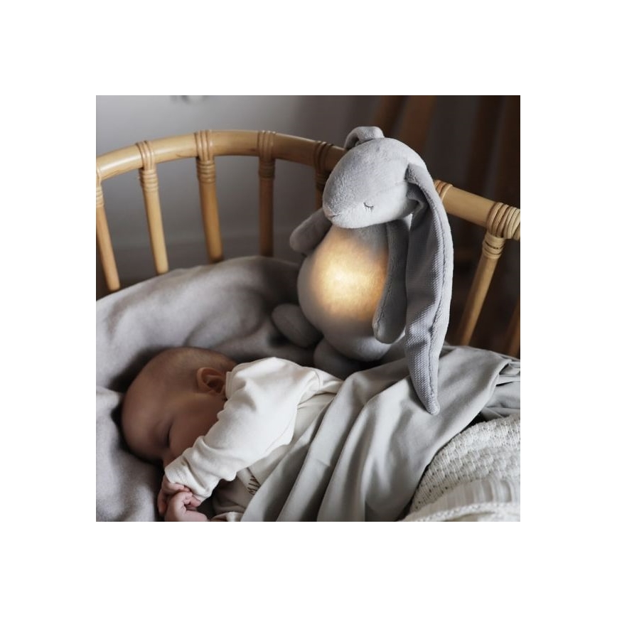 Moonie - Iepuraș de somn cu melodie și lumină, argintiu