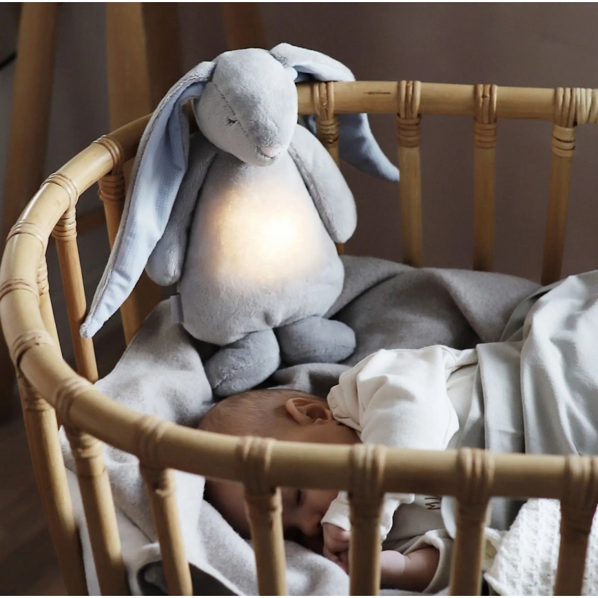 Moonie - Iepuraș de somn cu melodie și lumină, argintiu