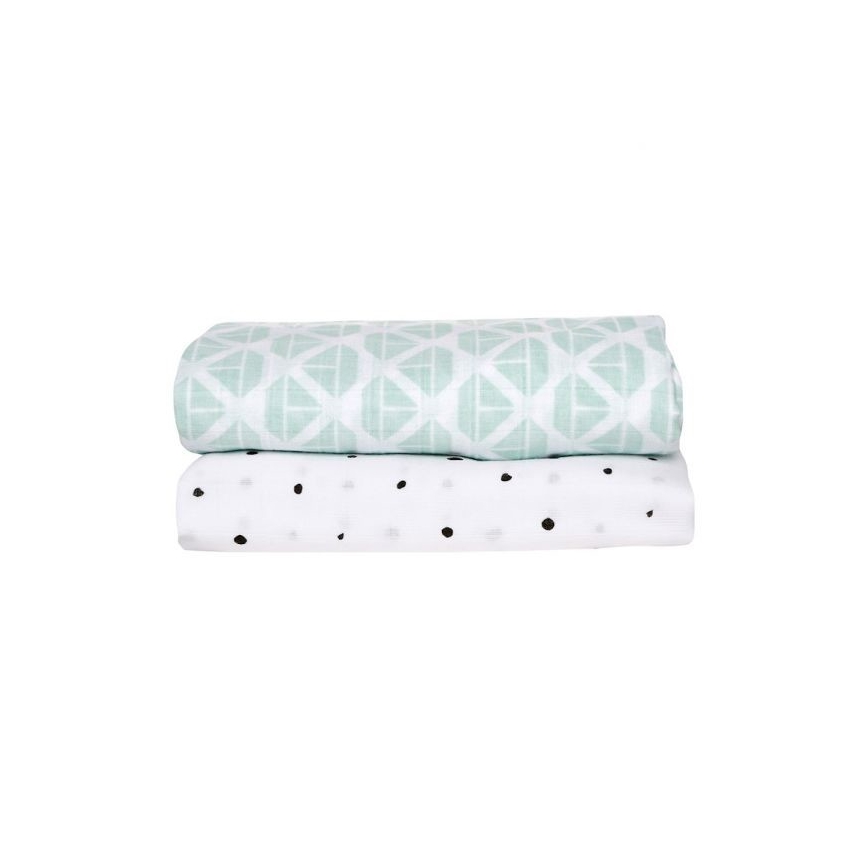 MOTHERHOOD - Pătură cu muselină 2buc Mint Boats 100x120 cm