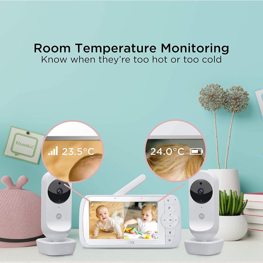 Motorola VM35-2 - Monitor pentru bebeluși reîncărcabil cu 2 camere, baterie 2000 mAh