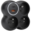 Multipriză cu 3 prize de 15 A, porturi USB-A și USB-C, neagră