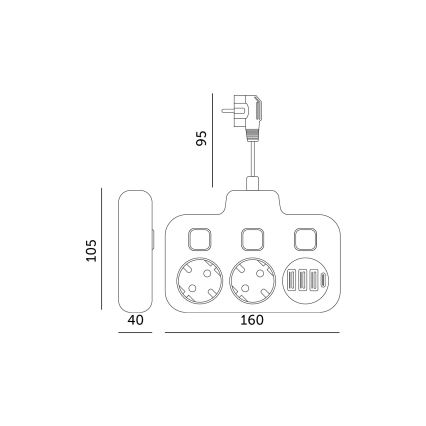 Multipriză cu întrerupător LINEA 2x230V + 4xUSB c.a. alb