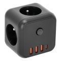 Multipriză cu întrerupător LINEA 3x230V + 4xUSB c.a. negru