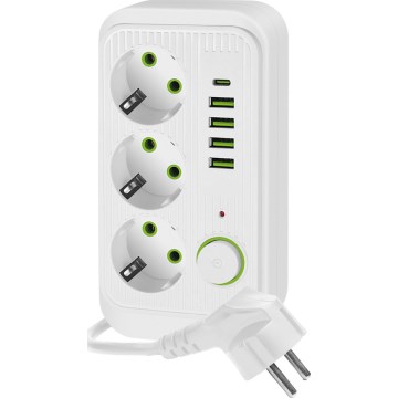 Multipriză cu întrerupător LINEA 3x230V + 5xUSB c.a. alb