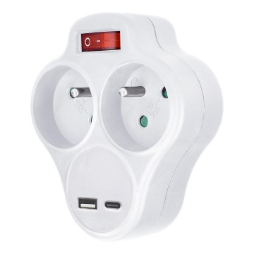Multipriză cu USB A+C și întrerupător 2x10A alb