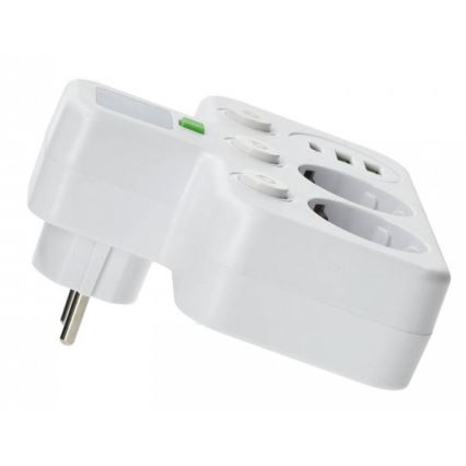 Multipriză LINEA PRO cu întrerupător și iluminare LED, 2 prize + 3x USB A/C SCHUKO, 4000K, albă