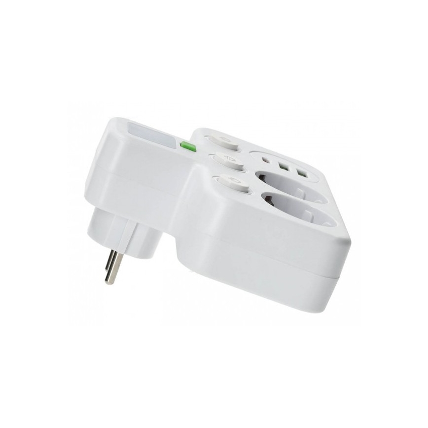 Multipriză LINEA PRO cu întrerupător și iluminare LED, 2 prize + 3x USB A/C SCHUKO, 4000K, albă