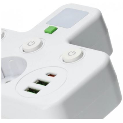 Multipriză LINEA PRO cu întrerupător și iluminare LED, 2 prize + 3x USB A/C SCHUKO, 4000K, albă