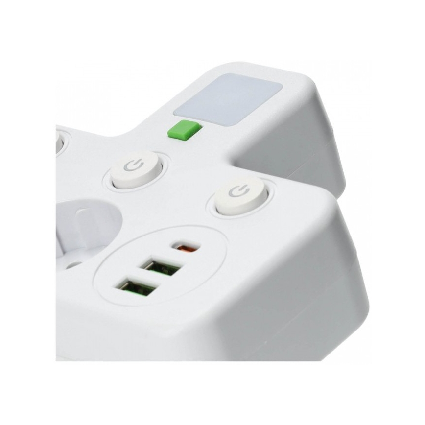 Multipriză LINEA PRO cu întrerupător și iluminare LED, 2 prize + 3x USB A/C SCHUKO, 4000K, albă