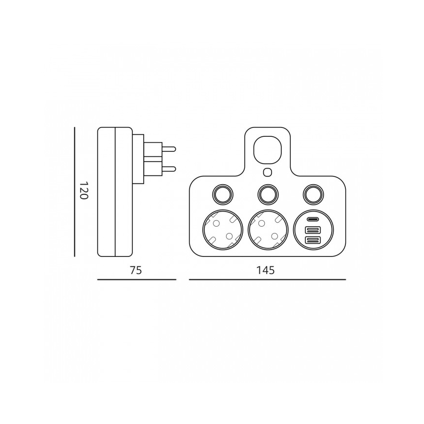 Multipriză LINEA PRO cu întrerupător și iluminare LED, 2 prize + 3x USB A/C SCHUKO, 4000K, albă