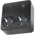 Multipriză LINEA cu întrerupător, 2x 230 V (SCHUKO) + 3x USB A/C, negru