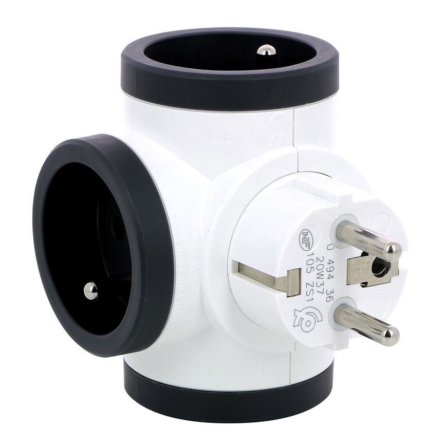 Multipriză pivotantă Legrand 049436 3Z tip E alb/negru