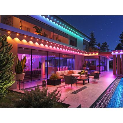 Nanoleaf - Ghirlandă LED de exterior RGBCW, reglabilă, 30 x LED / 2,4 W / 230 V, 15 m, 2200-6500 K, IP67, Wi-Fi + telecomandă
