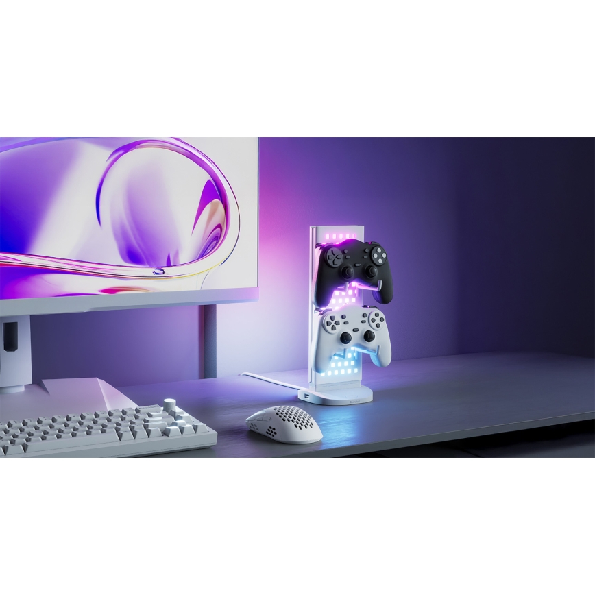 Nanoleaf - Stație de birou 3-în-1 cu încărcare, LED RGBIC reglabilă, 5V, 2700-6500K, albă