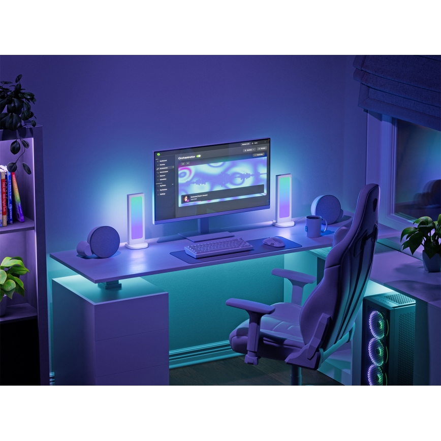 Nanoleaf - Stație de încărcare pentru birou 3-în-1 LED RGBIC cu intensitate reglabilă 5V 2700-6500K neagră