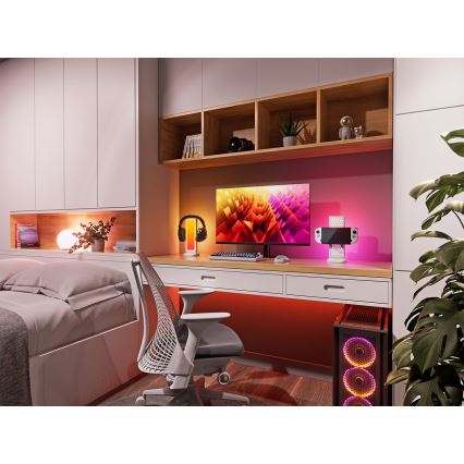 Nanoleaf - Stație de încărcare pentru birou 3-în-1 LED RGBIC cu intensitate reglabilă 5V 2700-6500K neagră