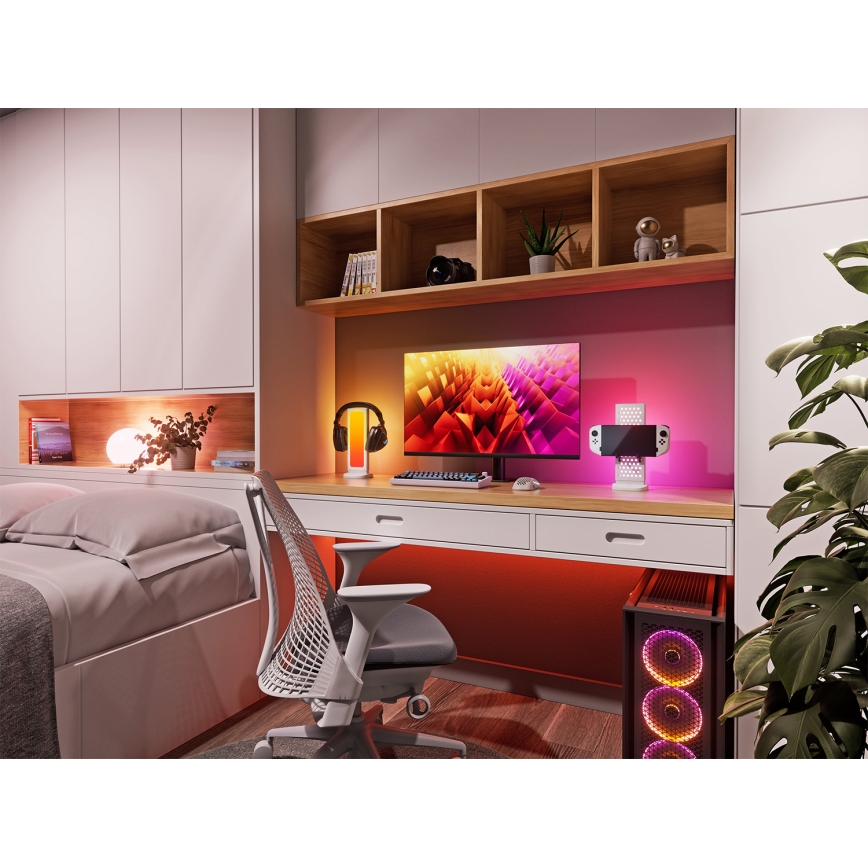 Nanoleaf - Stație de încărcare pentru birou 3-în-1 LED RGBIC cu intensitate reglabilă 5V 2700-6500K neagră