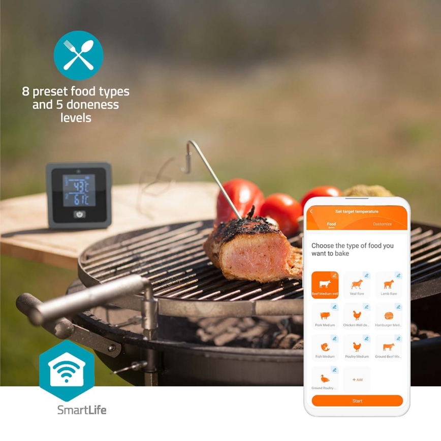 Termometru digital inteligent pentru carne cu afișaj LCD SmartLife 0-300 °C 2xAAA