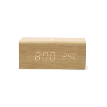 Ceas deșteptător digital din lemn cu afișaj LED și termometru, 5V/1xCR2032