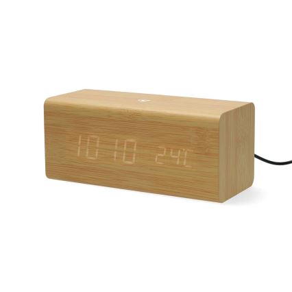 Ceas deșteptător digital din lemn cu afișaj LED și termometru, 5V/1xCR2032