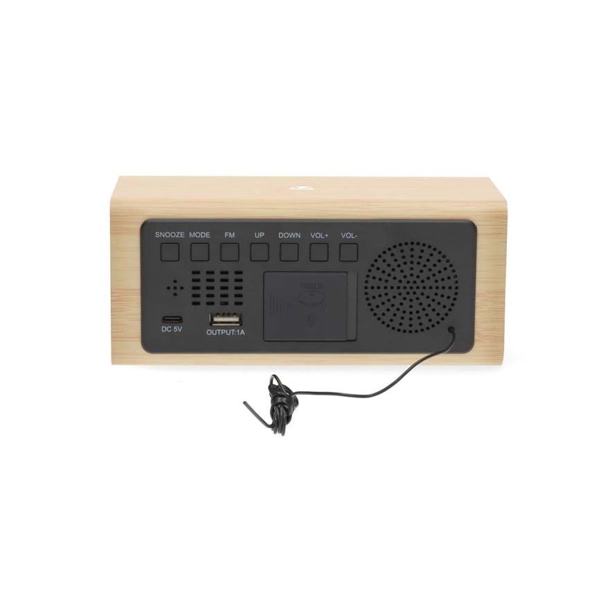 Ceas deșteptător digital din lemn cu afișaj LED și termometru, 5V/1xCR2032
