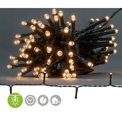 Ghirlandă LED de exterior, 96 LED/7 funcții/3xAA, 7,7 m, IP44, alb cald