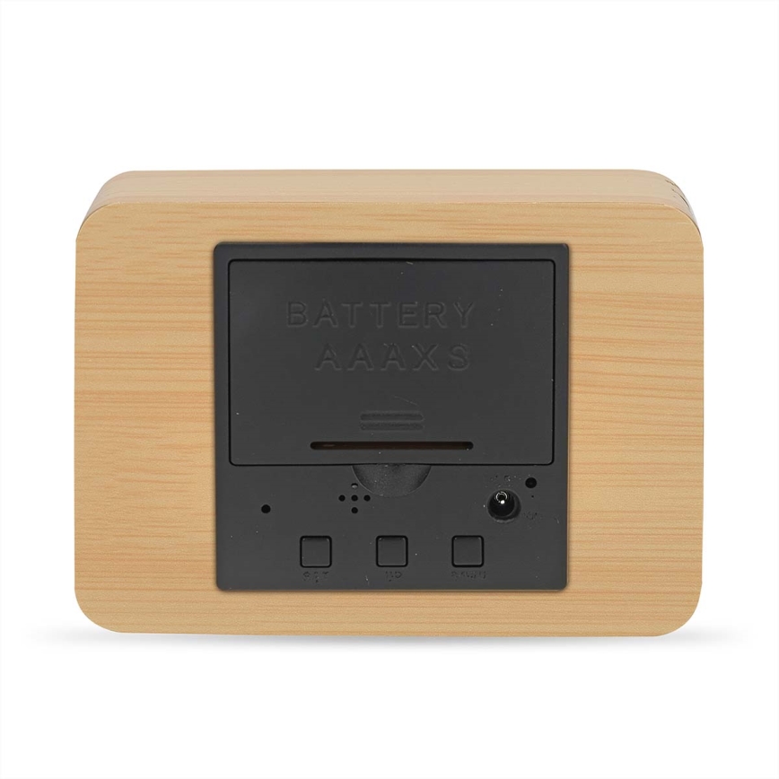 Ceas deșteptător digital din lemn cu afișaj LED și termometru, 5V/3xAAA