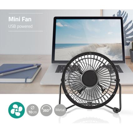 Ventilator de birou USB, 3 W, Ø 10 cm, negru