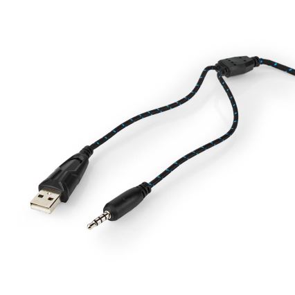 Căști de gaming LED cu microfon, negru/albastru