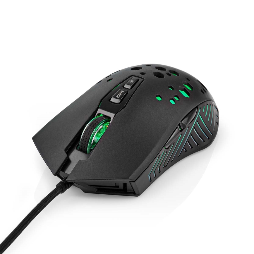 Mouse de gaming LED neagră, 7 butoane, 800/1200/2400/3200/4800/7200 DPI