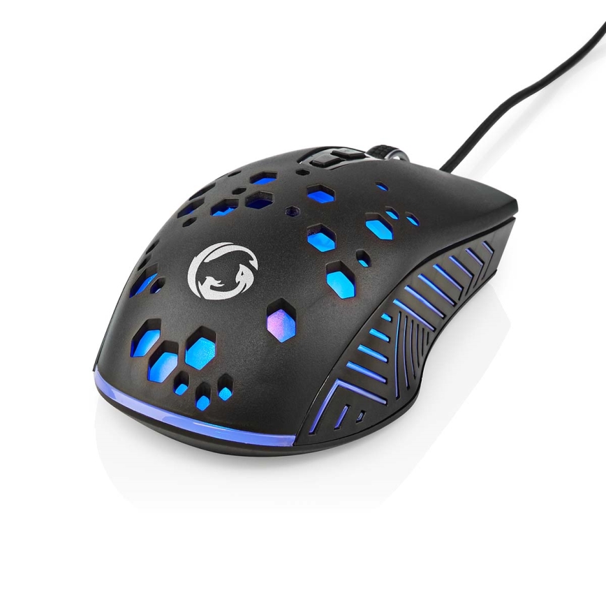 Mouse de gaming LED neagră, 7 butoane, 800/1200/2400/3200/4800/7200 DPI
