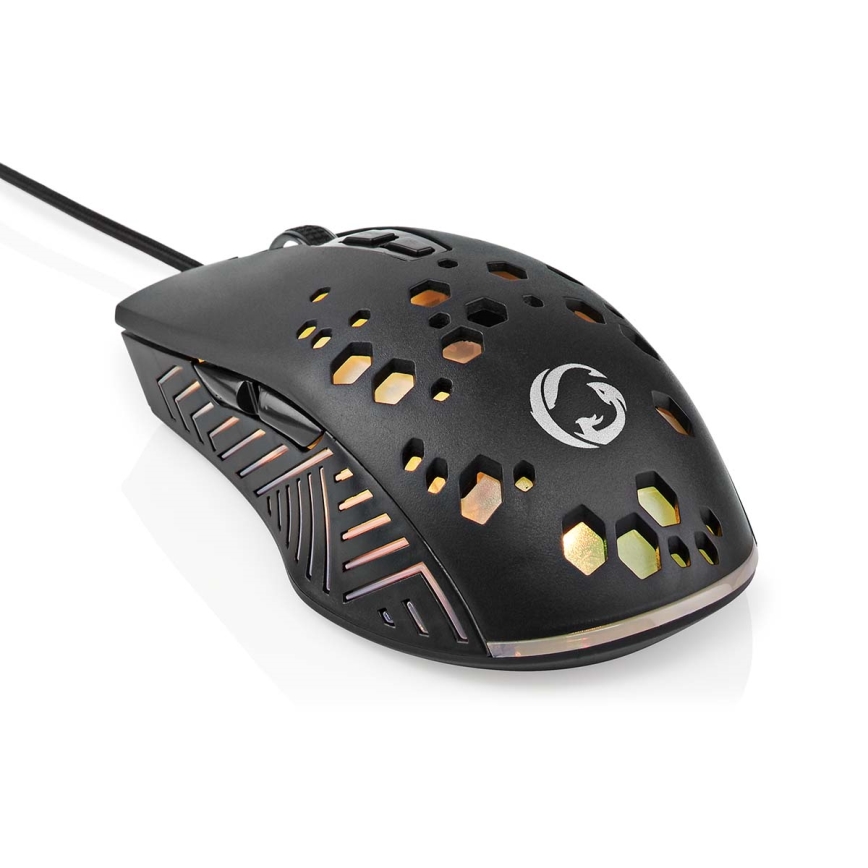 Mouse de gaming LED neagră, 7 butoane, 800/1200/2400/3200/4800/7200 DPI