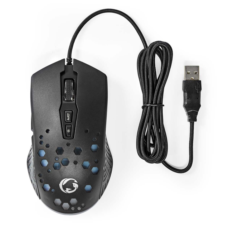 Mouse de gaming LED neagră, 7 butoane, 800/1200/2400/3200/4800/7200 DPI