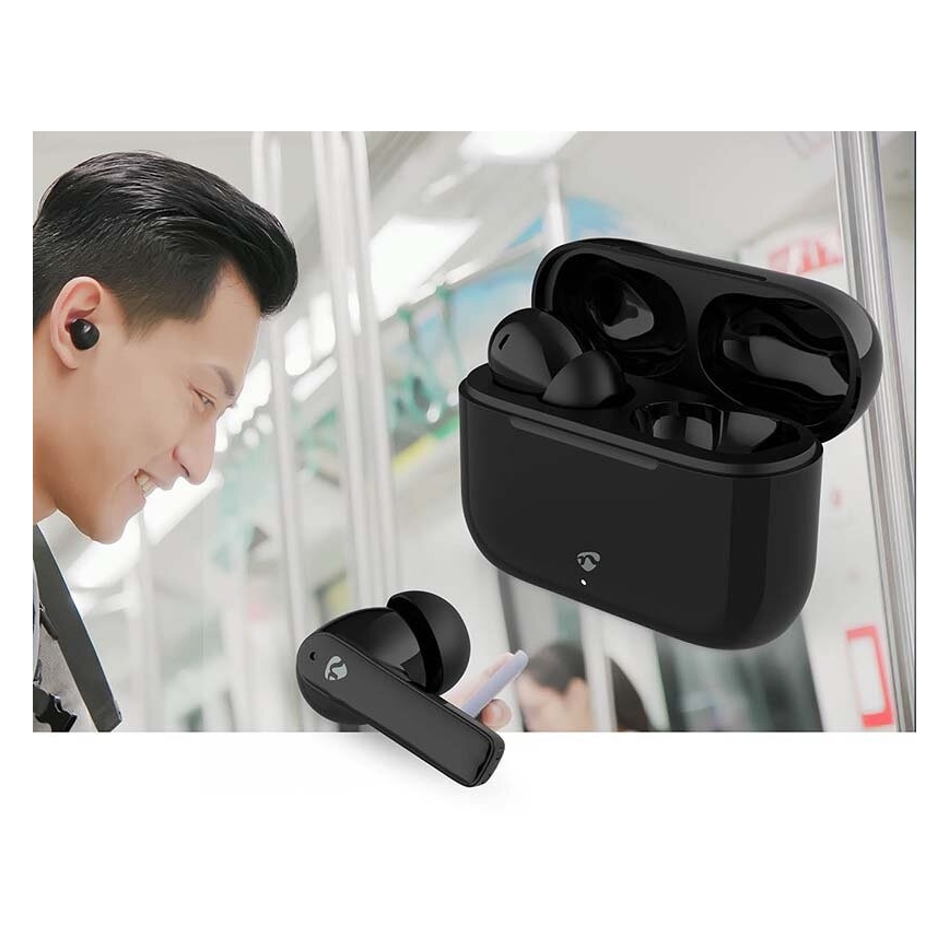 Căști wireless cu ENC, 450 mAh + 2x 40 mAh, IPX4, negru