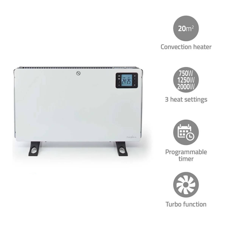 Încălzitor electric/convector 750/1250/2000W/230V Wi-Fi Tuya + telecomandă