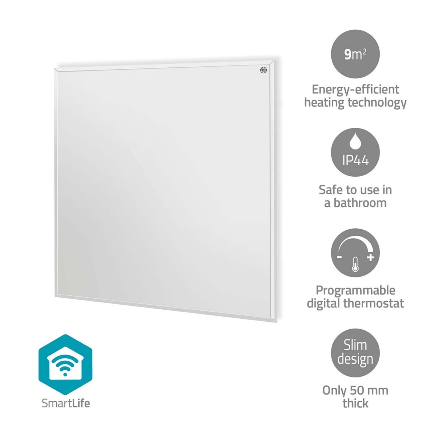 Panou radiant cu infraroșu 350 W / 230 V, 59,8 x 62 cm, IP44, Wi‑Fi Tuya + telecomandă